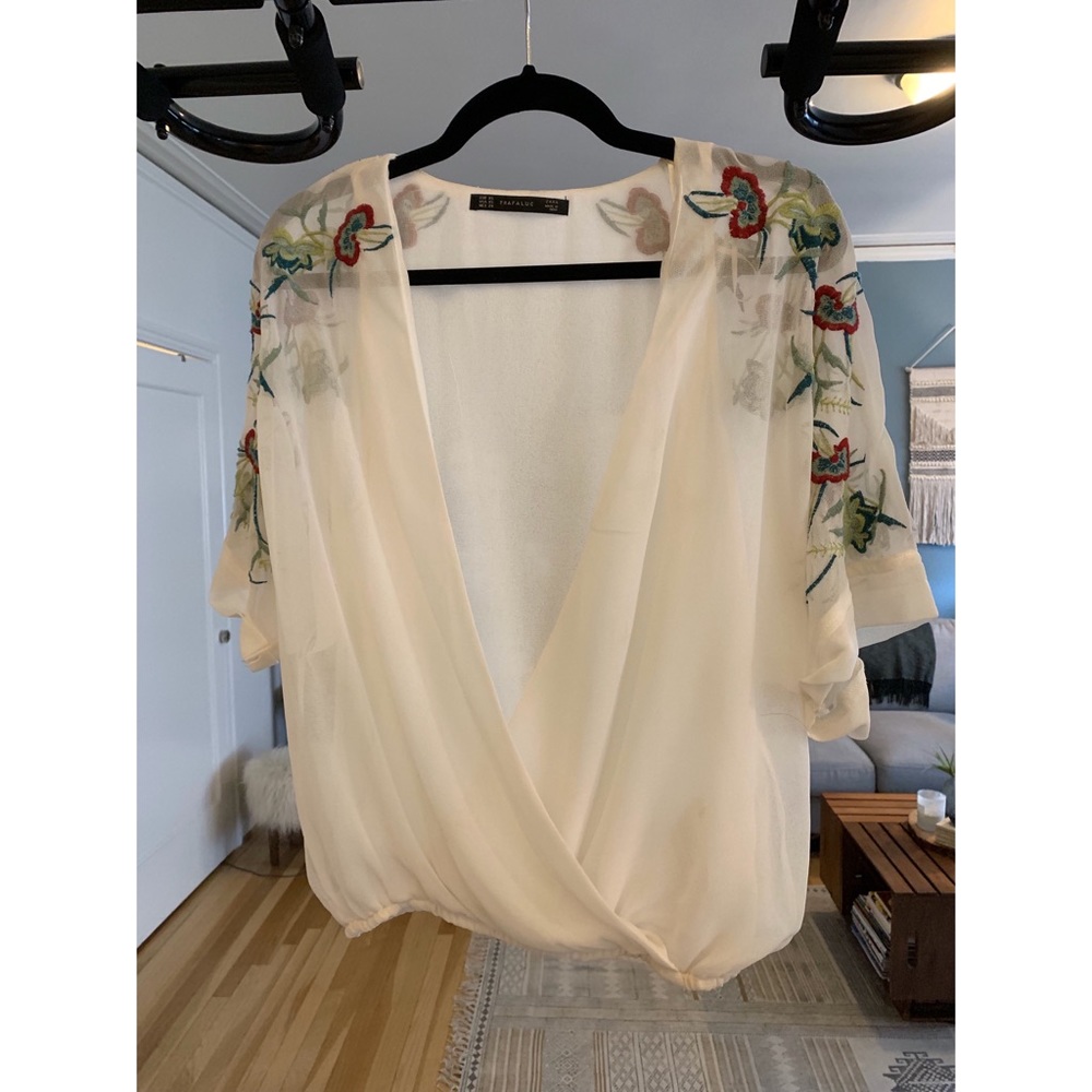 Zara sheer embroidered blouse